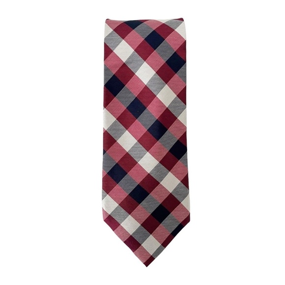 Tommy Hilfiger Neck Tie Mens Plaid Blue Red Silk Classic Profession Work Career - Picture 1 of 7
